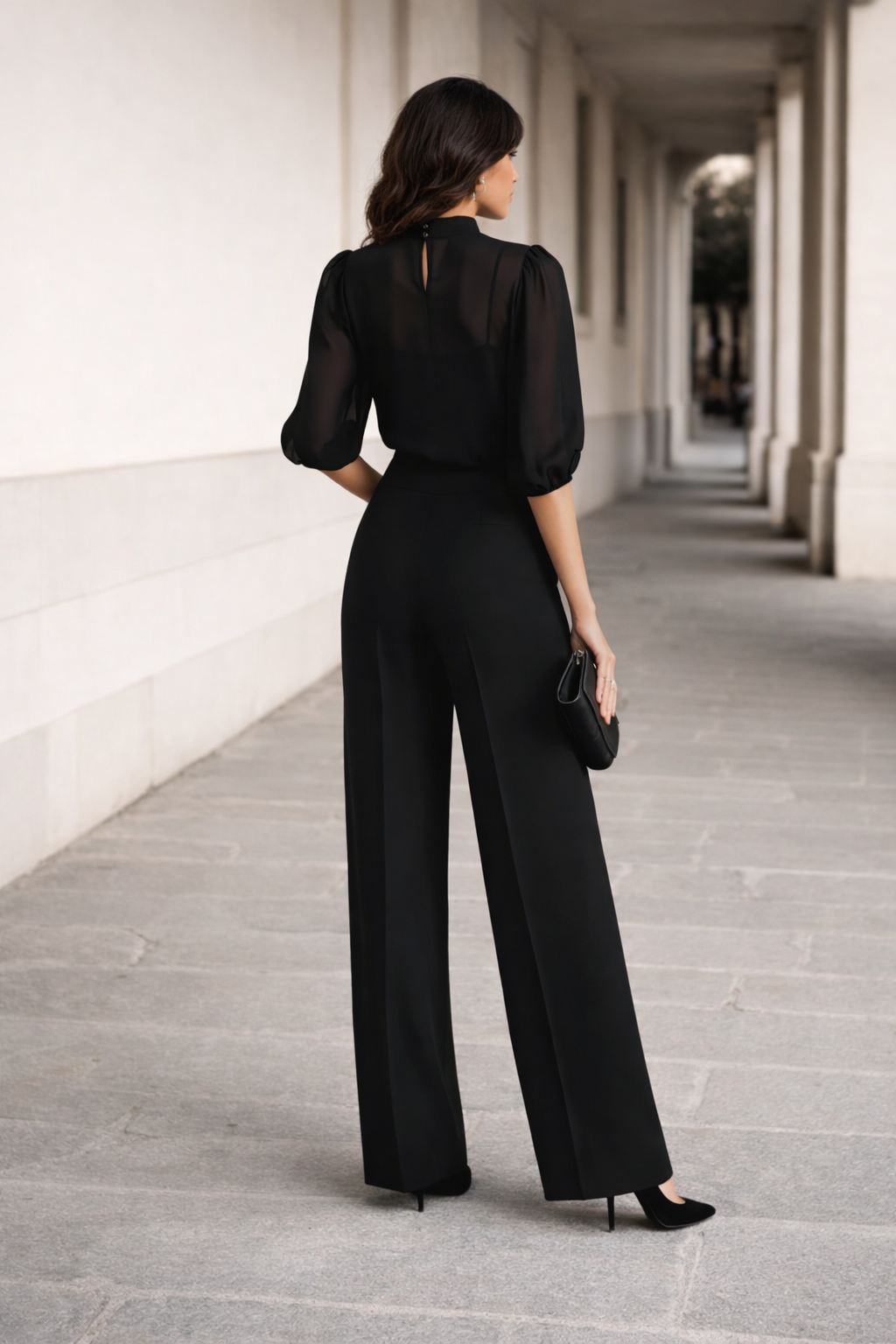 Valentina | Drie-delige set bestaande uit een transparante camisole en wijde broek.