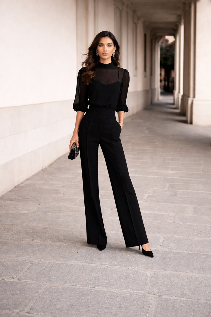 Valentina | Drie-delige set bestaande uit een transparante camisole en wijde broek.