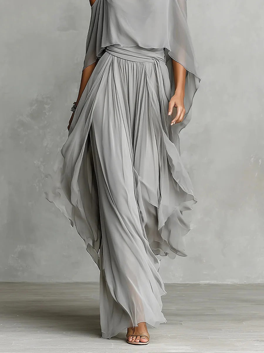 Renata | Grijze Fluid Set met Strappy Top en Lichte Broek